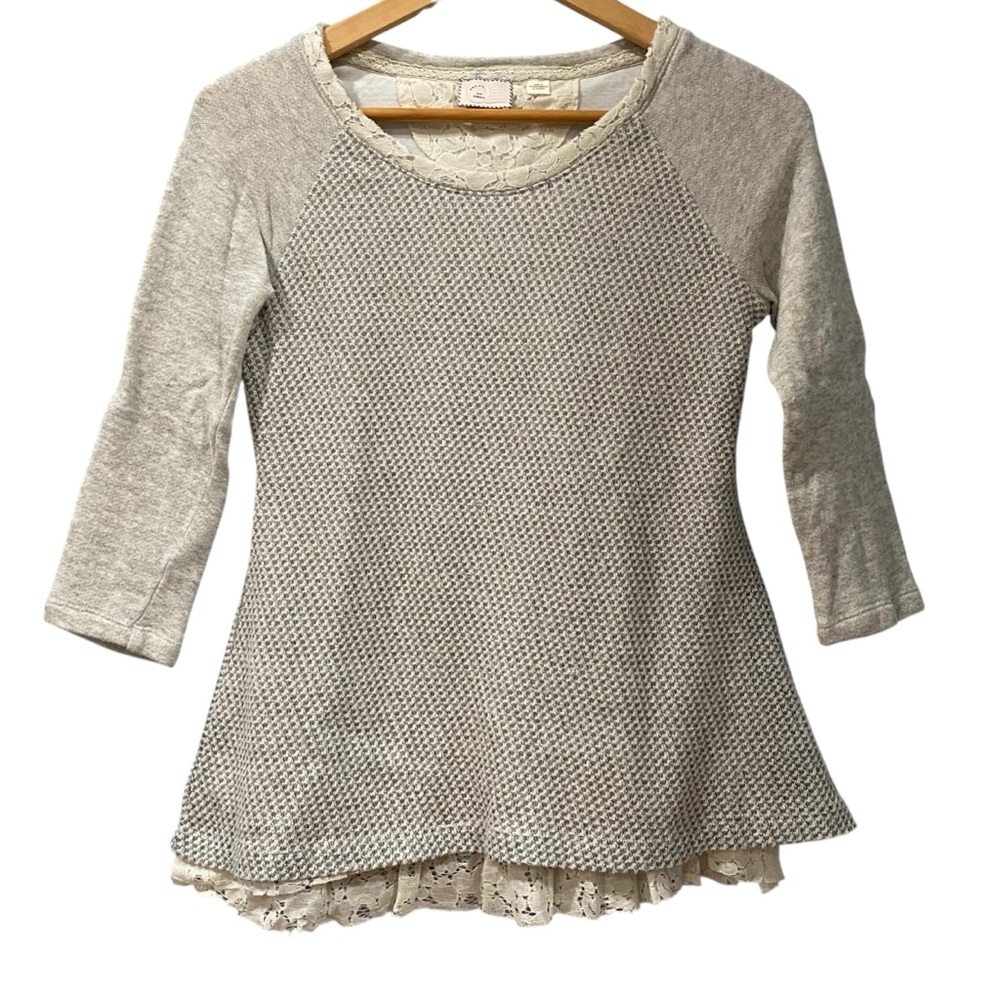 Postmark Anthro Metallic Knit Lace Trim Swing Peplum Sweater XS